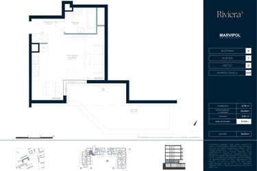 Rzut - Mieszkanie na sprzedaż 1 pokój o powierzchni 34,89 m² - numer A.M009 w Riviera⁵