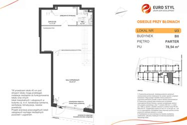 Rzut - Lokal użytkowy na sprzedaż 1 pokój o powierzchni 78,54 m² - numer U3 w Osiedle Przy Błoniach 3