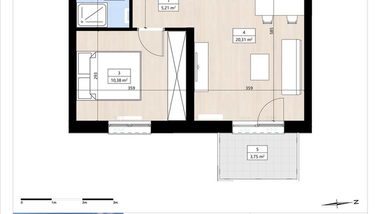 Rzut - Mieszkanie na sprzedaż 2 pokoje o powierzchni 40,15 m² - numer B3/2/29 w Montano bud. B3