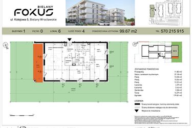 Rzut - Mieszkanie na sprzedaż 4 pokoje o powierzchni 99,67 m² - numer I.6 w Fokus Bielany