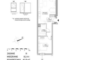 Rzut - Mieszkanie na sprzedaż 2 pokoje o powierzchni 48,19 m² - numer B.2.4.4 w Atut III
