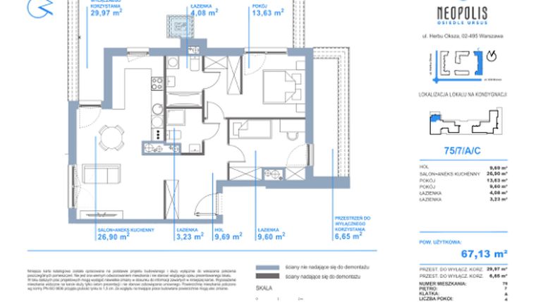 Rzut - Mieszkanie na sprzedaż 3 pokoje o powierzchni 67,13 m² - numer C.75 w Neopolis III