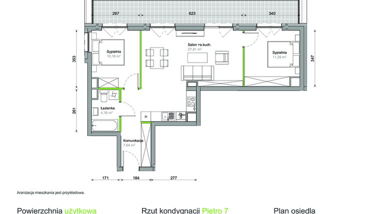 Rzut - Mieszkanie na sprzedaż 3 pokoje o powierzchni 61,08 m² - numer G.40 w Ślężna Vita