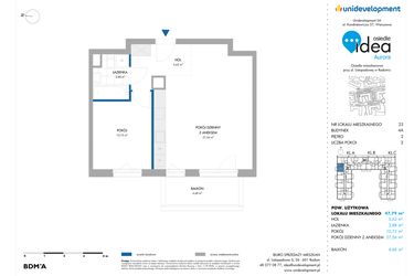 Rzut - Mieszkanie na sprzedaż 2 pokoje o powierzchni 47,79 m² - numer 23.4A w Osiedle Idea Aurora