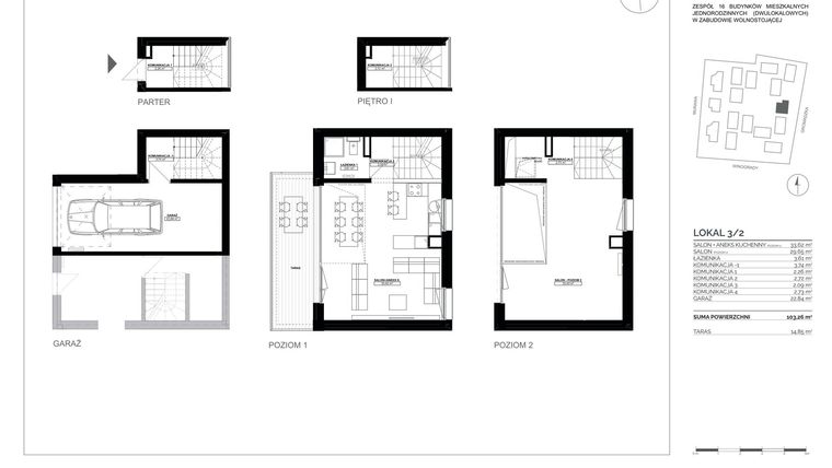 Rzut - Mieszkanie na sprzedaż 1 pokój o powierzchni 103,26 m² - numer 3/2 w Murawa 2