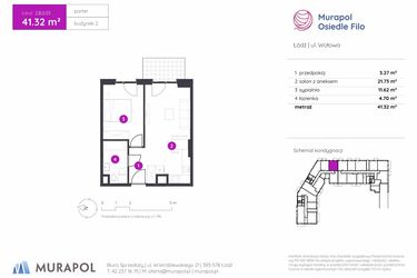 Rzut - Mieszkanie na sprzedaż 2 pokoje o powierzchni 41,29 m² - numer 2.B.0.03 w Murapol Osiedle Filo etap II