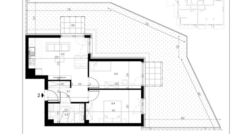 Rzut - Mieszkanie na sprzedaż 3 pokoje o powierzchni 55,92 m² - numer M2 w Trybuny Ludów 3