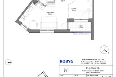 Rzut - Mieszkanie na sprzedaż 2 pokoje o powierzchni 41,7 m² - numer B.1M05 w Leszczyńskich 2