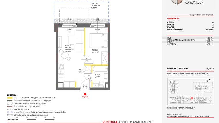 Rzut - Mieszkanie na sprzedaż 2 pokoje o powierzchni 34,2 m² - numer E.73 w Piastova Osada