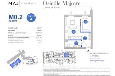 Rzut - Mieszkanie na sprzedaż 2 pokoje o powierzchni 31,98 m² - numer M0.2 w Osiedle Majowe 2.0 etap II