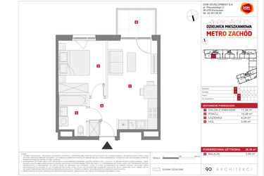 Rzut - Mieszkanie na sprzedaż 2 pokoje o powierzchni 35,35 m² - numer 13.1.A.7 w Dzielnica Mieszkaniowa Metro Zachód - etap 13