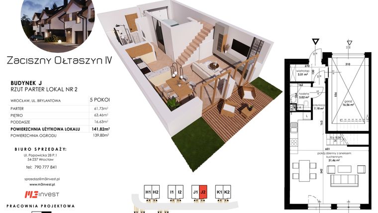 Rzut - Dom na sprzedaż 5 pokoi o powierzchni 141,82 m² - numer J2 w Zaciszny Ołtaszyn IV