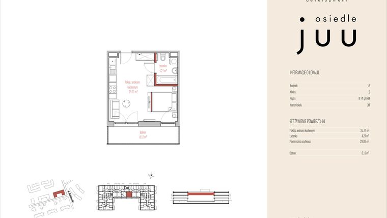 Rzut - Mieszkanie na sprzedaż 1 pokój o powierzchni 29,92 m² - numer A.M031 w Osiedle Juu
