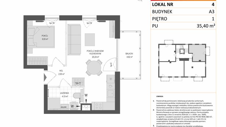 Rzut - Mieszkanie na sprzedaż 2 pokoje o powierzchni 35,4 m² - numer A3.4 w Gdańskie Zacisze