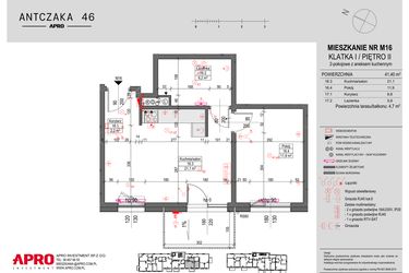 Rzut - Mieszkanie na sprzedaż 2 pokoje o powierzchni 41,4 m² - numer M16 w Antczaka 46