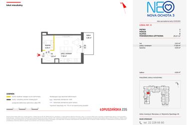 Rzut - Mieszkanie na sprzedaż 1 pokój o powierzchni 25,41 m² - numer 36 w Neo Nova Ochota 3