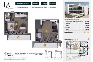 Rzut - Mieszkanie na sprzedaż 2 pokoje o powierzchni 97,39 m² - numer M5.4 w La Vie Art