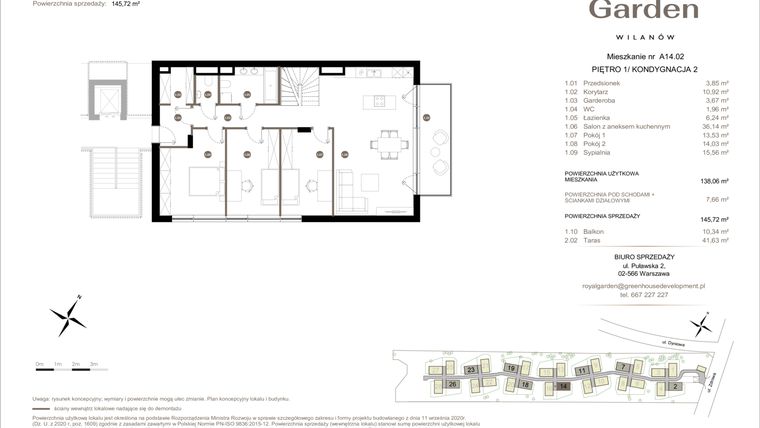 Rzut - Mieszkanie na sprzedaż 5 pokoi o powierzchni 138,06 m² - numer A14.02 w Royal Garden Wilanów Apartamenty