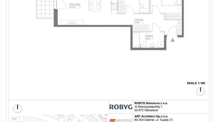 Rzut - Mieszkanie na sprzedaż 1 pokój o powierzchni 56,19 m² - numer 3.10.2M03 w Szumilas etap III