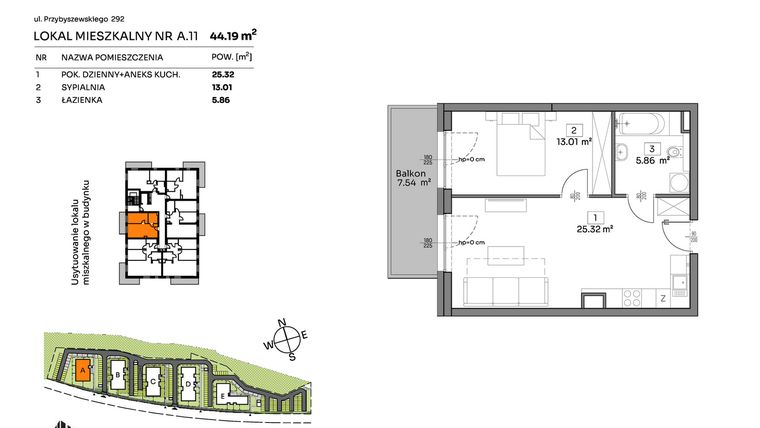 Rzut - Mieszkanie na sprzedaż 2 pokoje o powierzchni 44,19 m² - numer A.11 w Och!Widzew