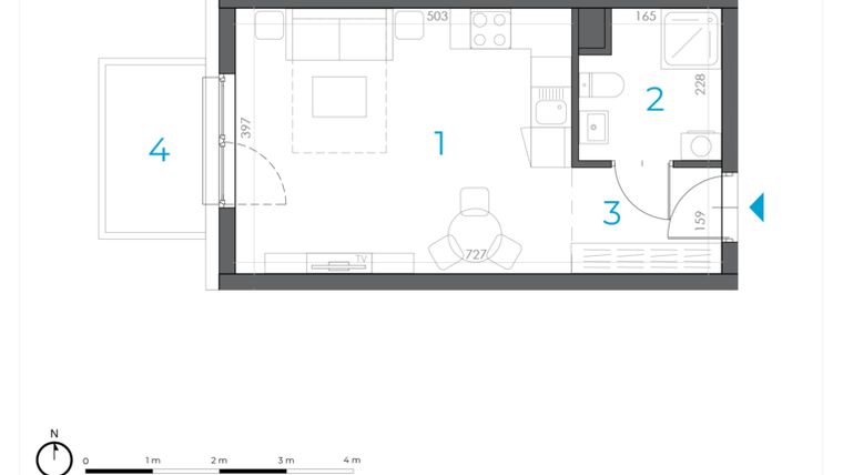 Rzut - Mieszkanie na sprzedaż 1 pokój o powierzchni 27,76 m² - numer 2.M.11 w Incepti Gaj 2