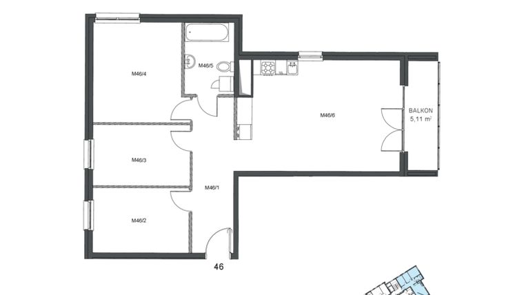 Rzut - Mieszkanie na sprzedaż 4 pokoje o powierzchni 77,94 m² - numer 46 w Wzgórze Krzemionki II