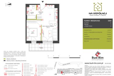 Rzut - Mieszkanie na sprzedaż 2 pokoje o powierzchni 37,38 m² - numer D81 w Na Wspólnej etap 2