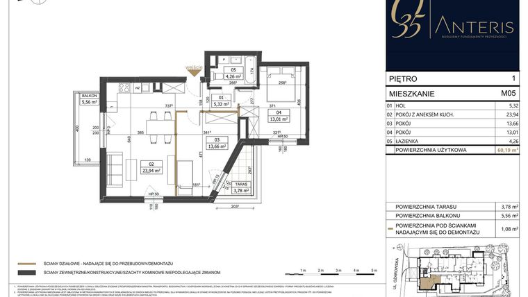 Rzut - Mieszkanie na sprzedaż 4 pokoje o powierzchni 60,19 m² - numer M.05 w Ożarowska 35