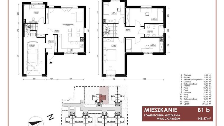 Rzut - Mieszkanie na sprzedaż 5 pokoi o powierzchni 146,57 m² - numer B1b w Szymanów