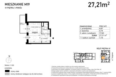 Rzut - Mieszkanie na sprzedaż 1 pokój o powierzchni 27,21 m² - numer M19 w Finezja