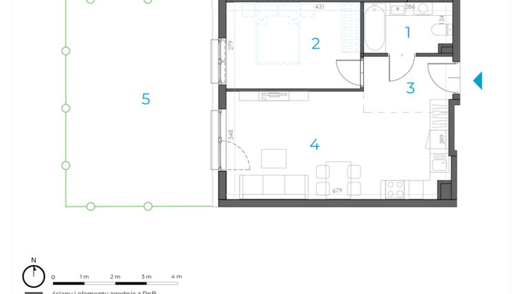 Rzut - Mieszkanie na sprzedaż 2 pokoje o powierzchni 44,16 m² - numer 1.M.06 w Incepti Gaj 2
