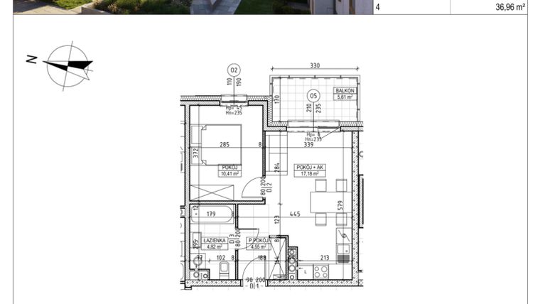 Rzut - Mieszkanie na sprzedaż 2 pokoje o powierzchni 36,96 m² - numer M.B7.02.21 w Osiedle Harmonia bud. B7
