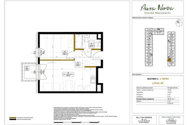 Rzut - Mieszkanie na sprzedaż 2 pokoje o powierzchni 40,95 m² - numer 88 w Aura Nova etap II