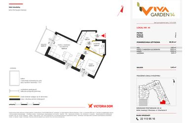 Rzut - Mieszkanie na sprzedaż 2 pokoje o powierzchni 40,36 m² - numer 44 w Viva Garden 14