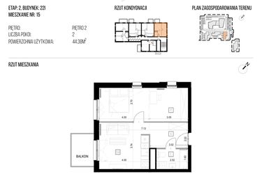 Rzut - Mieszkanie na sprzedaż 2 pokoje o powierzchni 44,38 m² - numer 22I/15 w NATURAMA II
