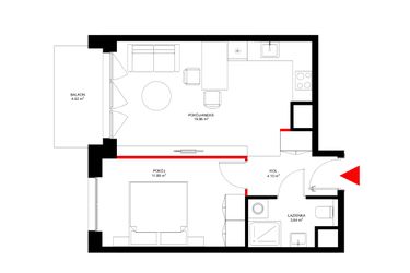 Rzut - Mieszkanie na sprzedaż 2 pokoje o powierzchni 39,48 m² - numer E.7.8 w INSPIRE ETAP IV – bud. E