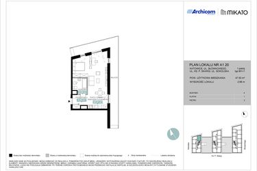 Rzut - Mieszkanie na sprzedaż 1 pokój o powierzchni 47,54 m² - numer A1 20 w Mikato