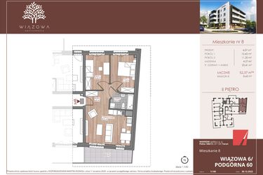 Rzut - Mieszkanie na sprzedaż 3 pokoje o powierzchni 52,6 m² - numer 8 w Wiązowa