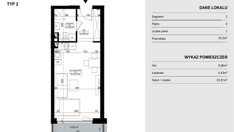 Rzut - Mieszkanie na sprzedaż 1 pokój o powierzchni 33 m² - numer P.73 w Ogrodowa 1