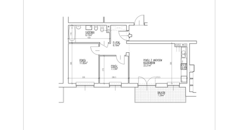 Rzut - Mieszkanie na sprzedaż 3 pokoje o powierzchni 54,7 m² - numer 42 w Północna 26