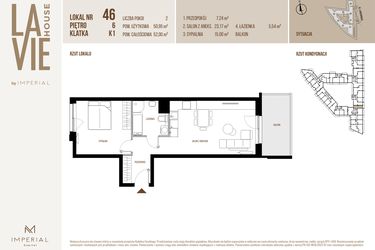Rzut - Mieszkanie na sprzedaż 2 pokoje o powierzchni 50,95 m² - numer 46 w La Vie House