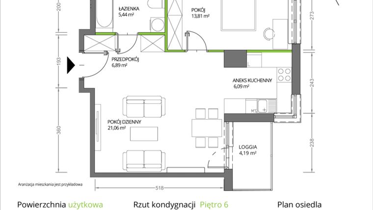 Rzut - Mieszkanie na sprzedaż 2 pokoje o powierzchni 53,29 m² - numer 1/023 w Krakowska Vita