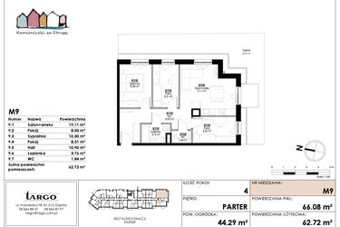 Rzut - Mieszkanie na sprzedaż 4 pokoje o powierzchni 62,72 m² - numer M9 w Kamieniczki za Strugą