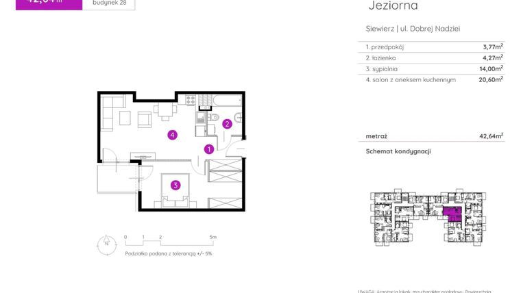 Rzut - Mieszkanie na sprzedaż 2 pokoje o powierzchni 42,64 m² - numer 28.B.3.2 w Murapol Siewierz Jeziorna bud. 27 i 28