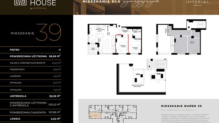 Rzut - Mieszkanie na sprzedaż 5 pokoi o powierzchni 108,44 m² - numer 39 w Kobi HOUSE