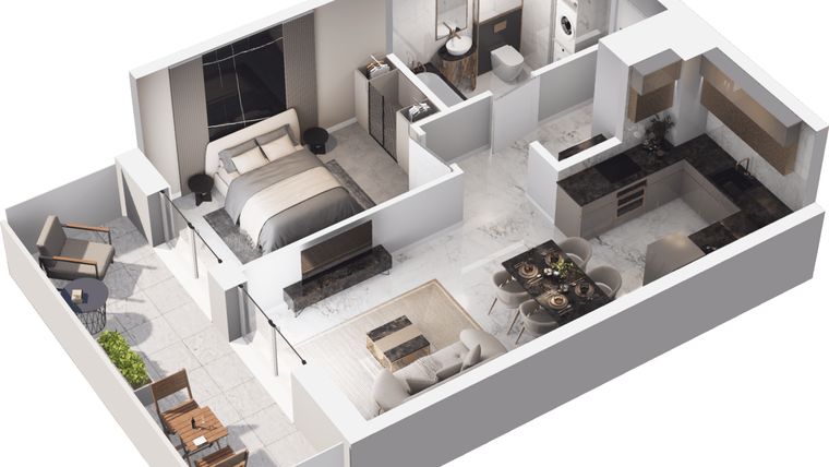 Rzut - Mieszkanie na sprzedaż 2 pokoje o powierzchni 44,94 m² - numer D.10.07 w Mieszkaj w mieście - Na Tysiącleciu budynek D