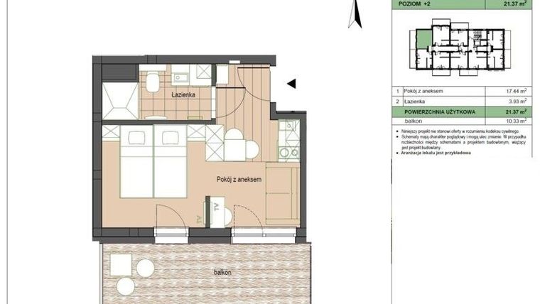 Rzut - Mieszkanie na sprzedaż 2 pokoje o powierzchni 21,37 m² - numer M17 w Stegna Forest 2