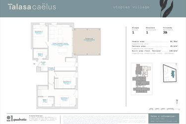 Rzut - Mieszkanie na sprzedaż 3 pokoje o powierzchni 81 m² - numer 1.3B w Talasa Caelus -  Denia