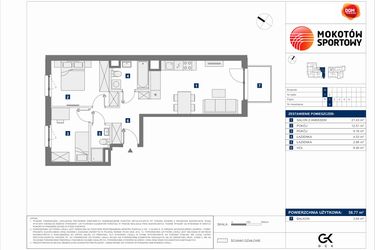 Rzut - Mieszkanie na sprzedaż 3 pokoje o powierzchni 58,77 m² - numer A.6 w Mokotów Sportowy