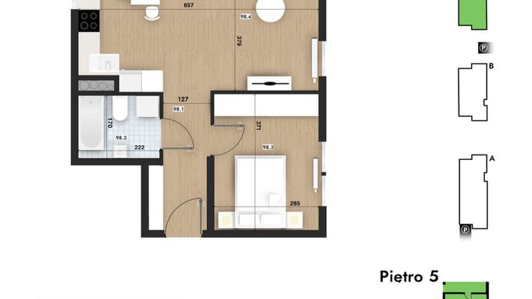 Rzut - Mieszkanie na sprzedaż 2 pokoje o powierzchni 44,26 m² - numer 98 w Słomczyńskiego Widoki